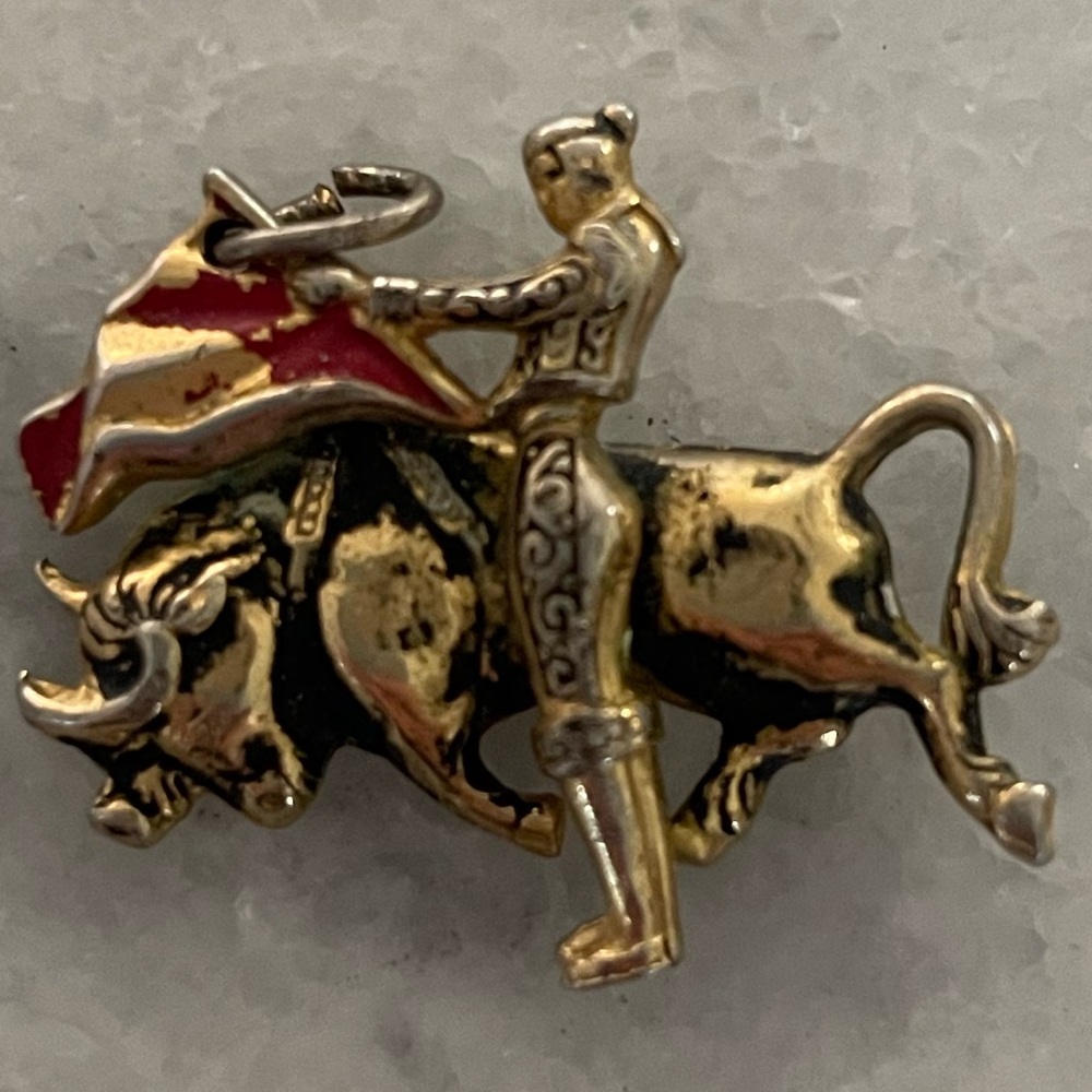 Vintage Matador and Bull with Red Flag Charm / Pendant